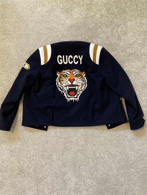 gucci tiger motif varsity jacket|Gucci tiger canvas jacket.